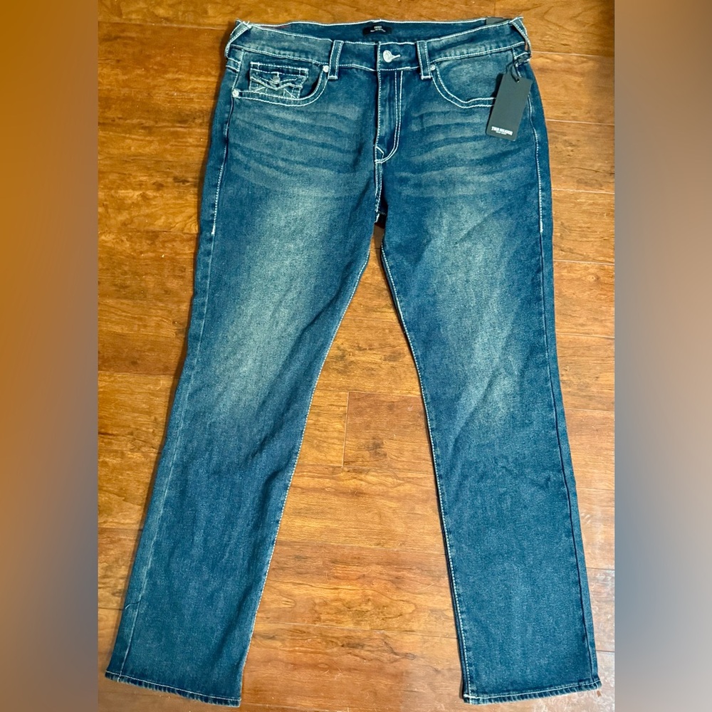 TRUE RELIGION RICKY BIG T FLAP STRAIGHT DARK SMOKY WASH MENS SIZE 40X34~NWT - Picture 3 of 10